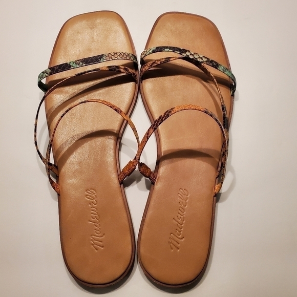 Madewell Lyra Leather Snakeskin Print Square Toe Slide Sandals - Picture 4 of 6